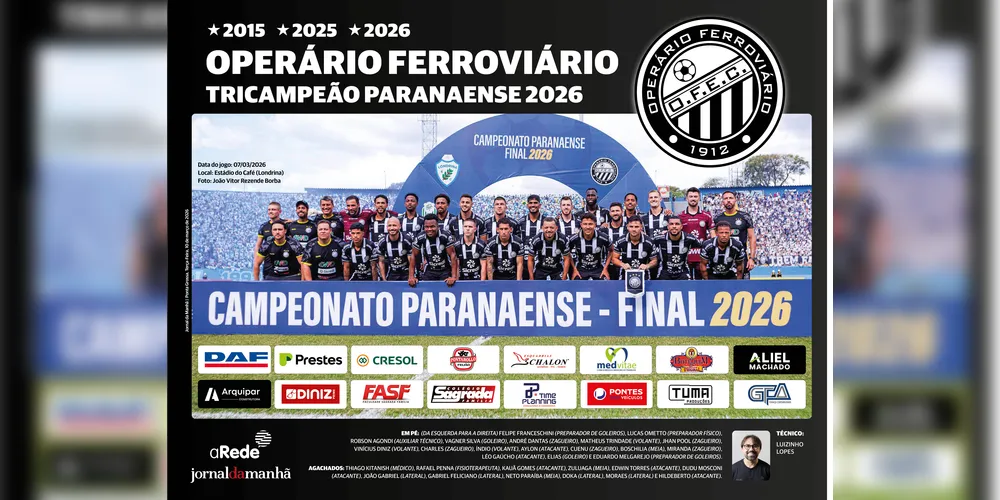 Registro histórico em papel especial eterniza a conquista do tricampeonato do Operário Ferroviário