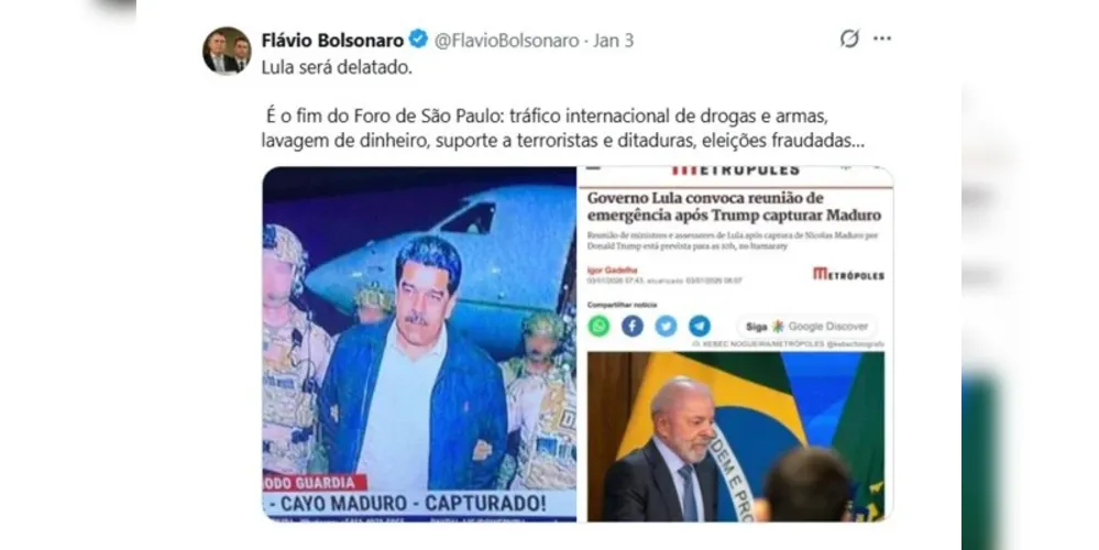 Publicação de Flávio Bolsonaro no X, atingo Twitter