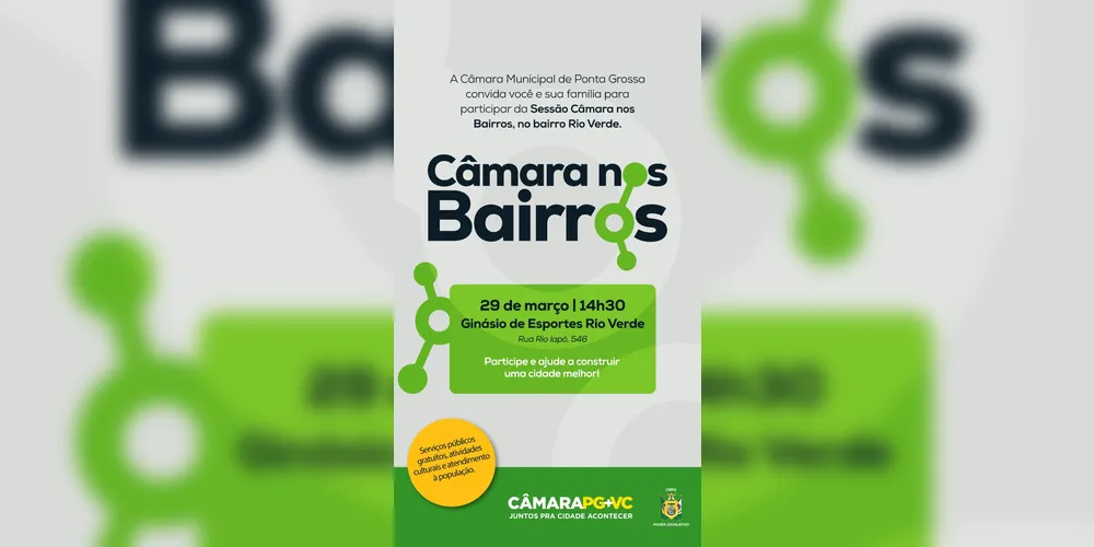 A edição da Câmara nos Bairros chega ao Núcleo Rio Verde neste domingo (29).