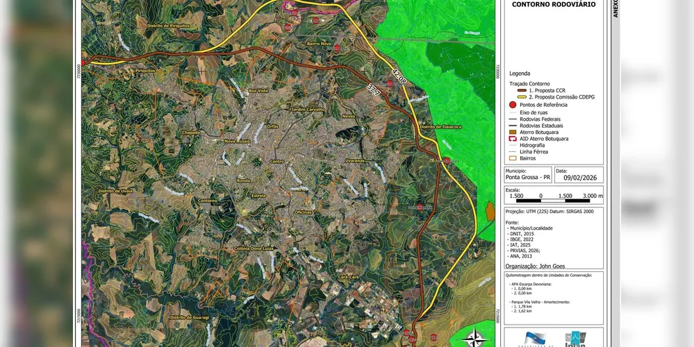 Traçado proposto pelo Conselho de Desenvolvimento de Ponta Grossa, que passa mais longe da cidade