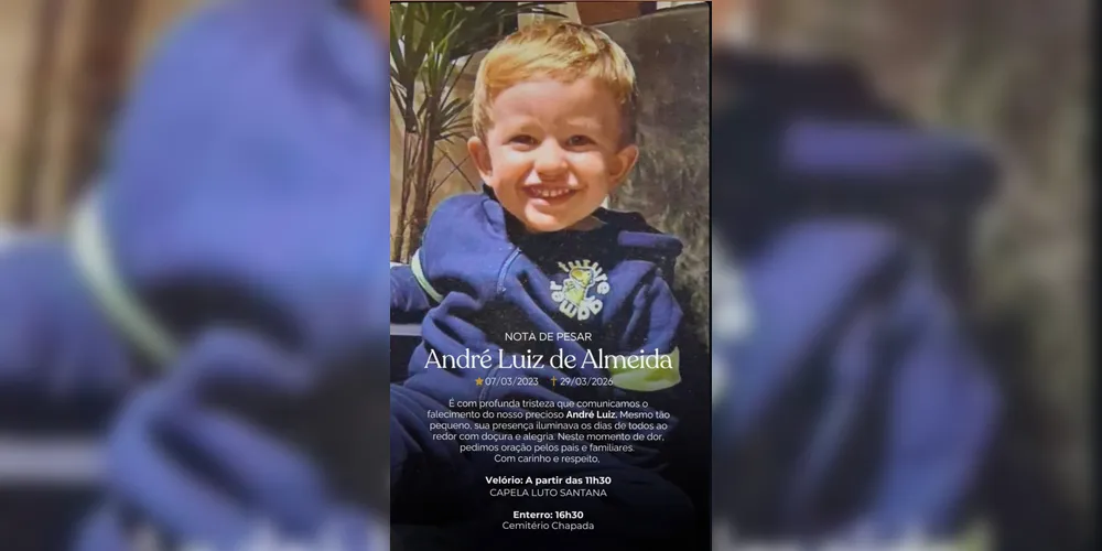Imagem ilustrativa da imagem Família de Ponta Grossa perde o pequeno André Luiz, de três anos