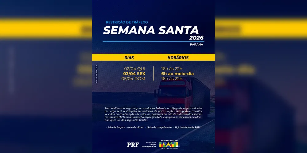 Restrição de tráfego Semana Santa 2026