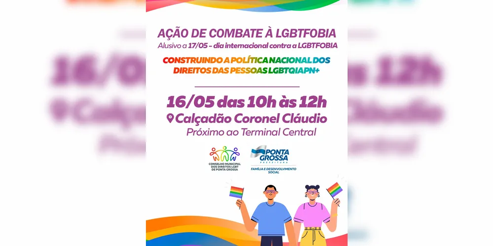 Imagem ilustrativa da imagem Ponta Grossa terá ação de combate à LGBTfobia no próximo mês no Calçadão