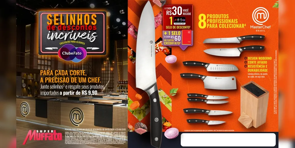 Imagem ilustrativa da imagem Super Muffato lança campanha de selos com coleção de facas MasterChef