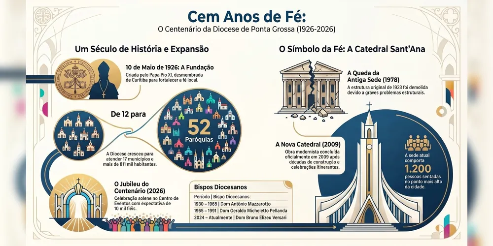 O conselheiro Mário Rodrigues Montemór Netto contribuiu com uma ilustração sobre os cem anos da Diocese de Ponta Grossa.