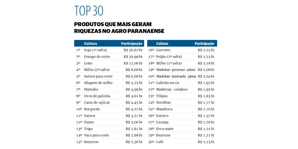 Grãos, proteínas animais, leite e produtos florestais lideram a geração de riqueza no campo