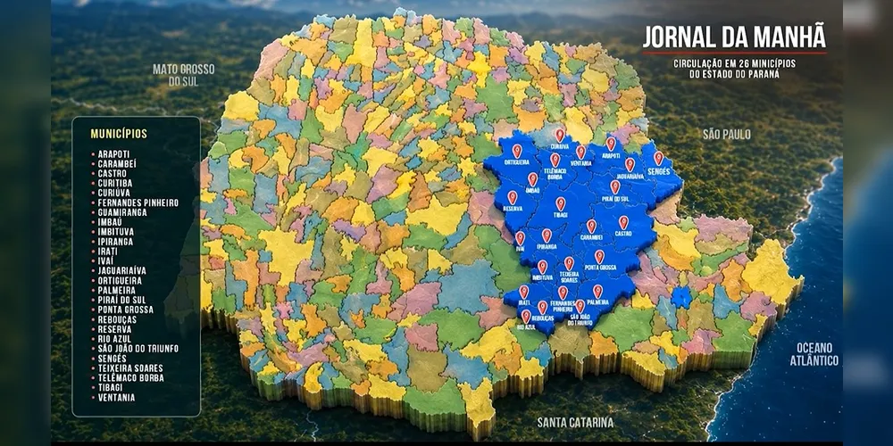 O Jornal da Manhã (JM) possui distribuição diária em 26 municípios do Paraná.