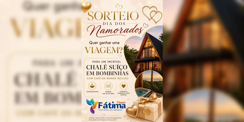 Imagem ilustrativa da imagem Fátima Viagens lança sorteio de Dia dos Namorados com hospedagem em Bombinhas