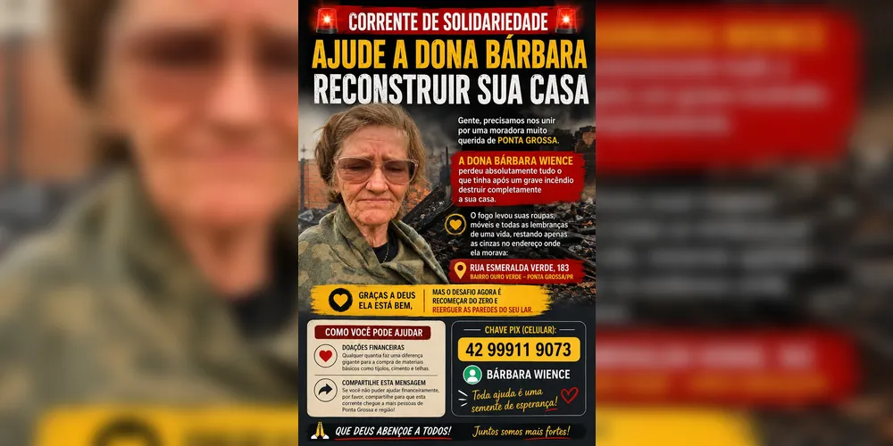 Ajuda pode ser realizada através do pix da moradora