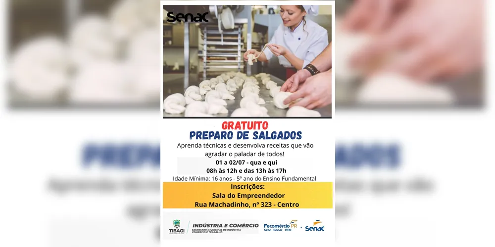 Imagem ilustrativa da imagem Inscrições abertas para curso gratuito de preparo de salgados em Tibagi