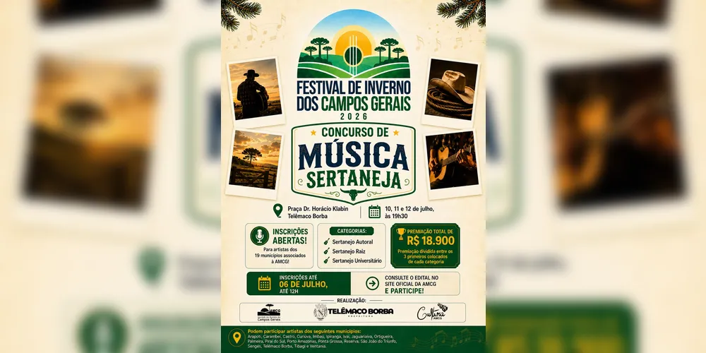 Festival de Inverno dos Campos Gerais abre inscrições para concurso sertanejo