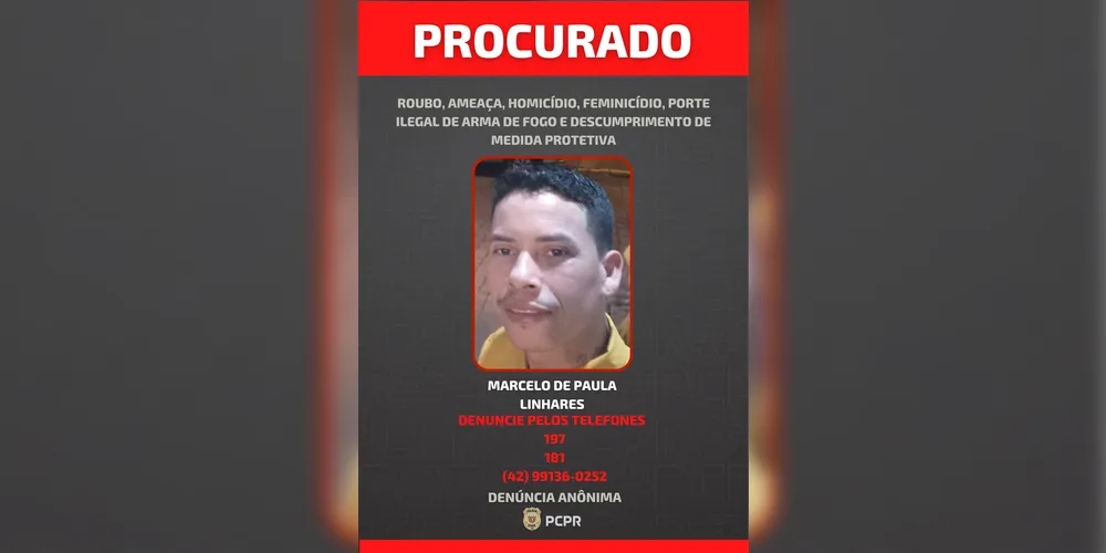 Imagem ilustrativa da imagem Polícia Civil divulga foto de foragido por tentativa de homicídio e feminicídio
