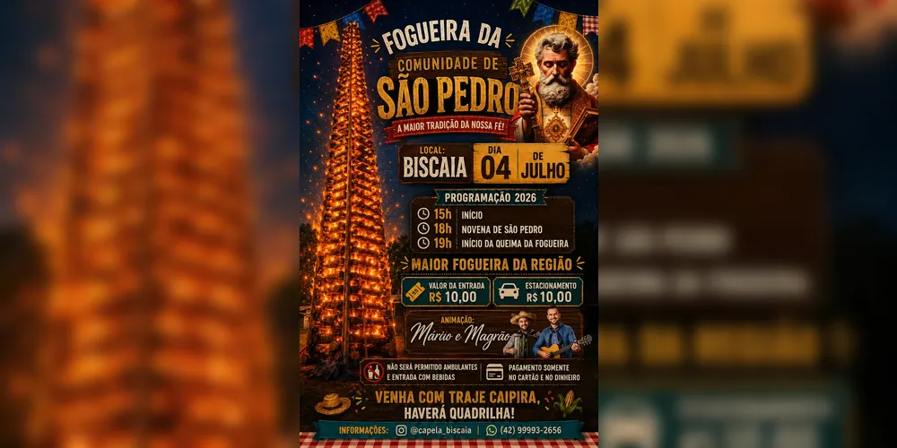 Imagem ilustrativa da imagem Biscaia recebe tradicional Festa da Fogueira de São Pedro neste sábado