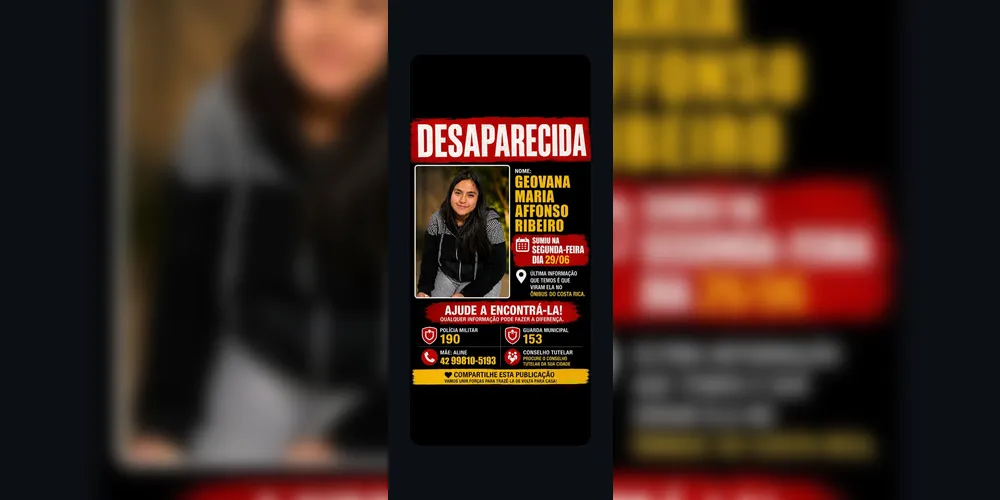 Cartaz divulgado pela família