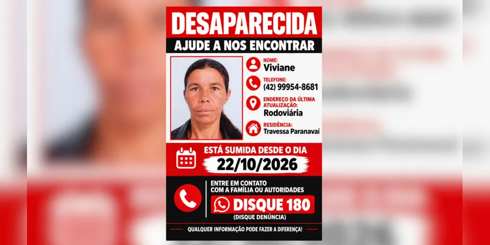 Informações podem ser repassadas à família pelo telefone (42) 99954-8681 ou às autoridades policiais.