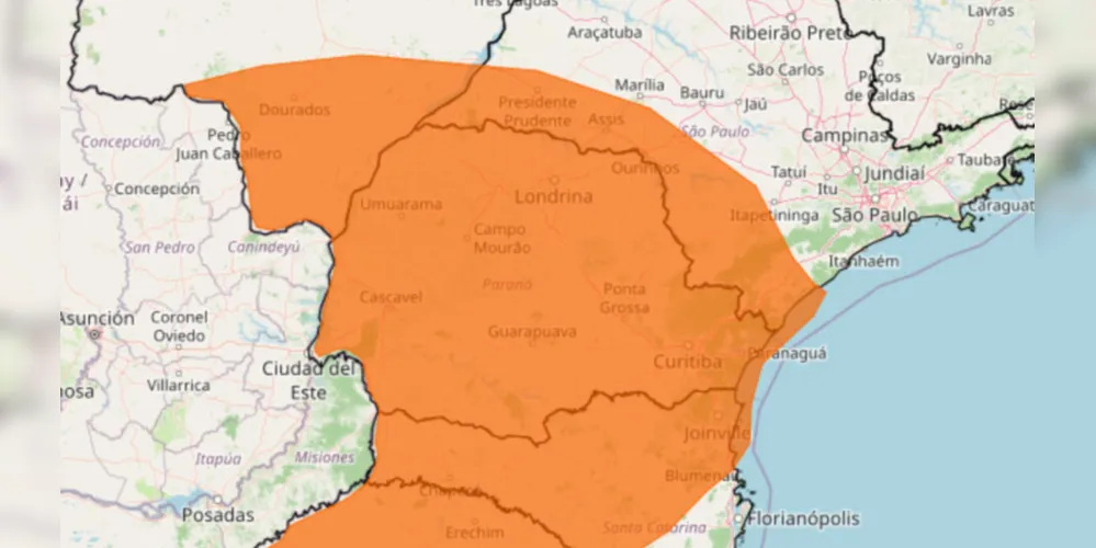 Alerta prevê chuva entre entre 50 e 100 mm/dia.