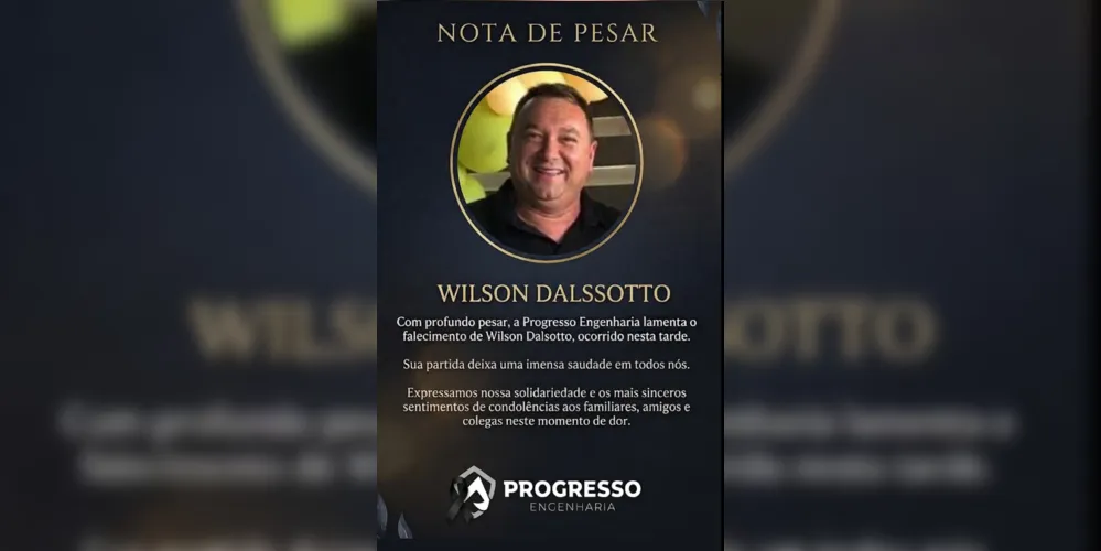 Progresso Engenharia lamentou o falecimento de Wilson
