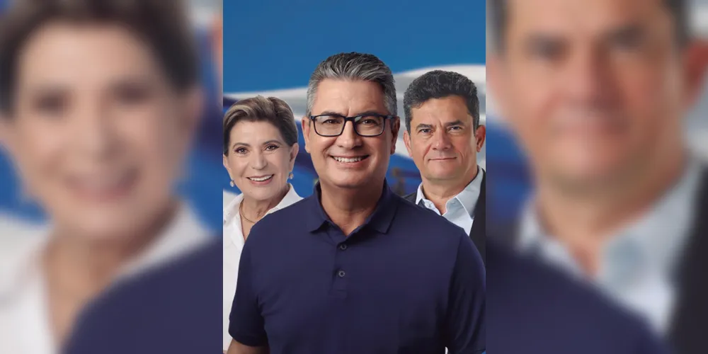 A prefeita Elizabeth Schmidt (PL), o vereador e candidato a deputado estadual Julio Küller (PL) e o senador e candidato a governador do Paraná, Sergio Moro (PL).