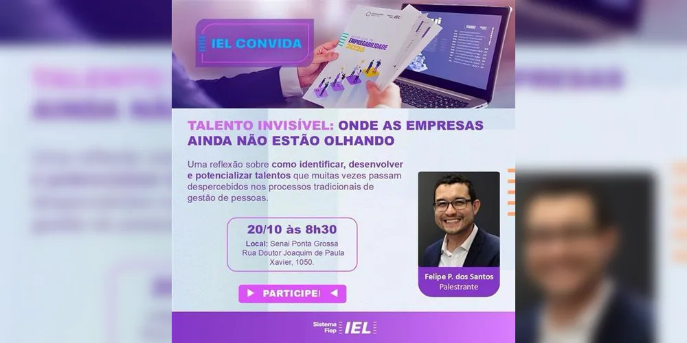 O evento Conexão Carreira Indústria, promovido pelo IEL Paraná, será realizado na próxima terça-feira (20), das 8h às 14h, no Senai Ponta Grossa.