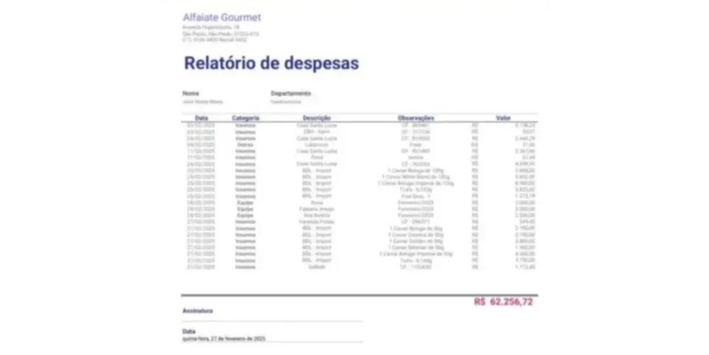 Relatório de despesas