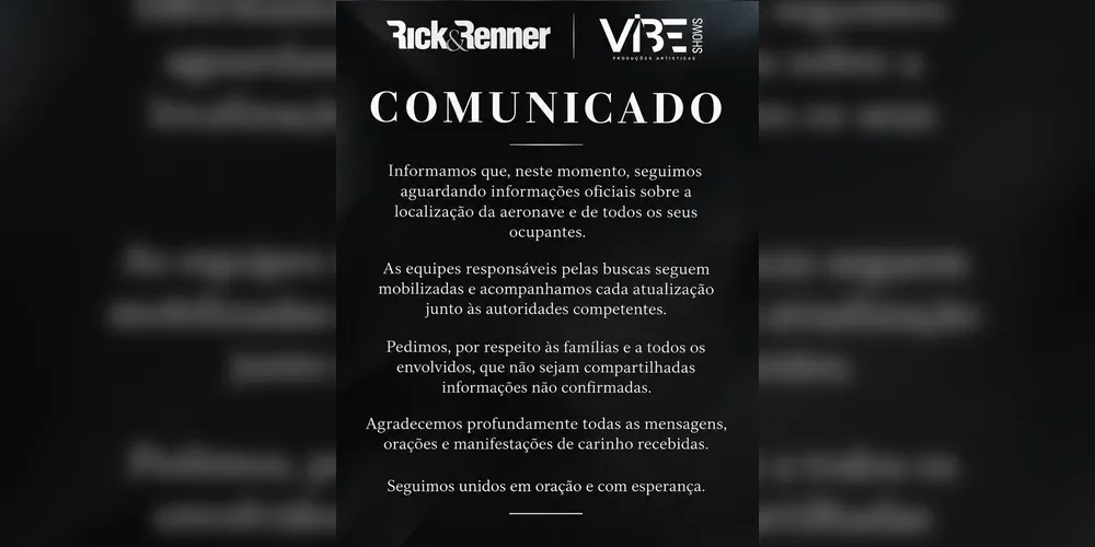 Imagem ilustrativa da imagem Esposa de Rick agradece orações em meio a buscas por helicóptero com cantor