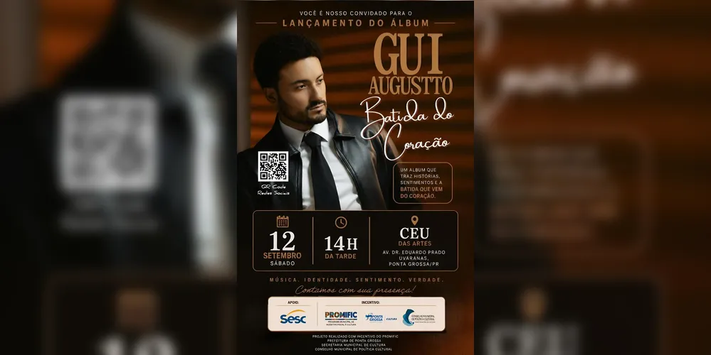 Imagem ilustrativa da imagem Músico Gui Augusto lança 'Batida do Coração' em Ponta Grossa