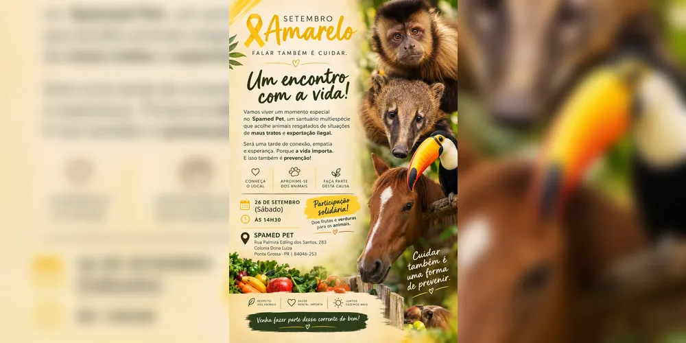 Setembro Amarelo: evento em PG une saúde emocional, natureza e animais resgatados