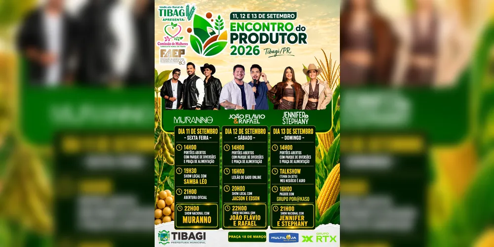 Imagem ilustrativa da imagem Encontro do Produtor Rural em Tibagi terá shows e palestras gratuitas