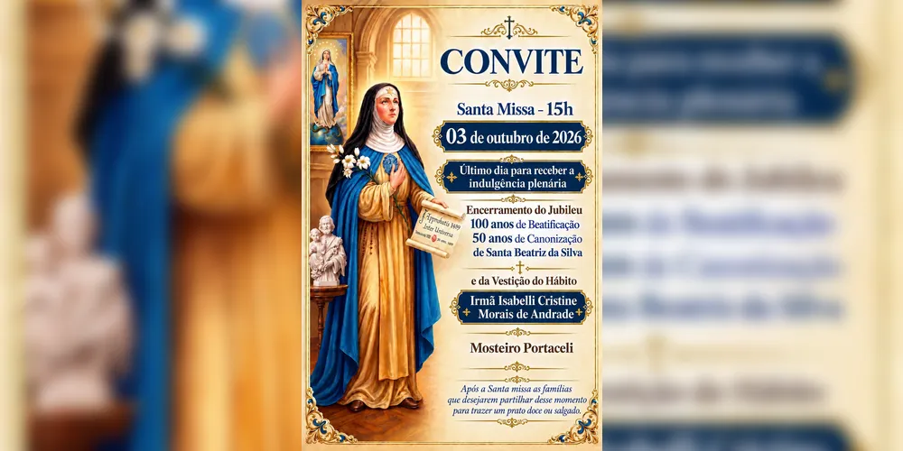 Imagem ilustrativa da imagem Mosteiro Portaceli celebra encerramento do Ano Jubilar neste sábado em Ponta Grossa