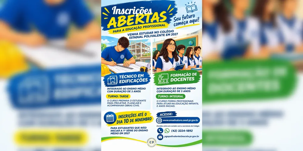 Colégio Polivalente abre inscrições para cursos técnicos em 2027 em PG