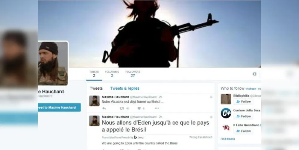 Um integrante do grupo Estado Islâmico postou em sua conta pessoal no Twitter uma ameaça ao Brasil