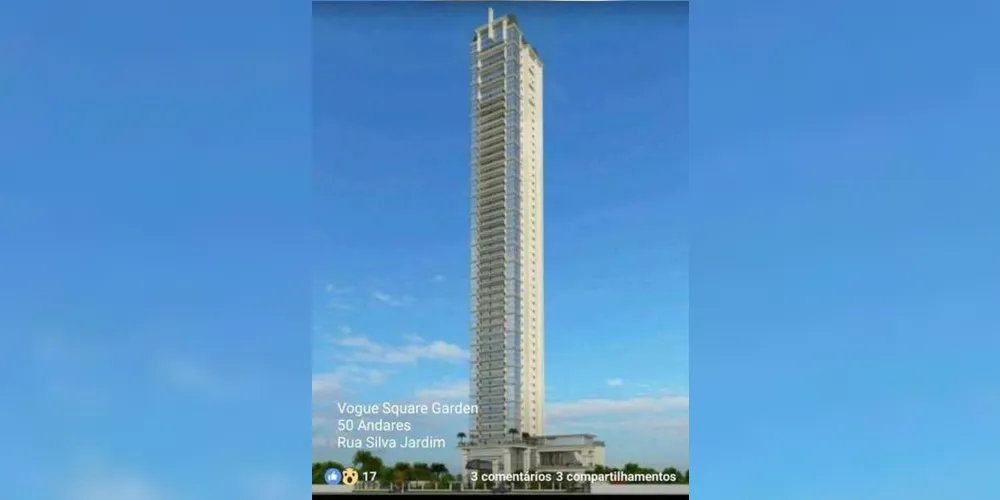 O prédio, de 50 andares, terá 170 metros de altura, e receberá um investimento superior a R$ 80 milhões