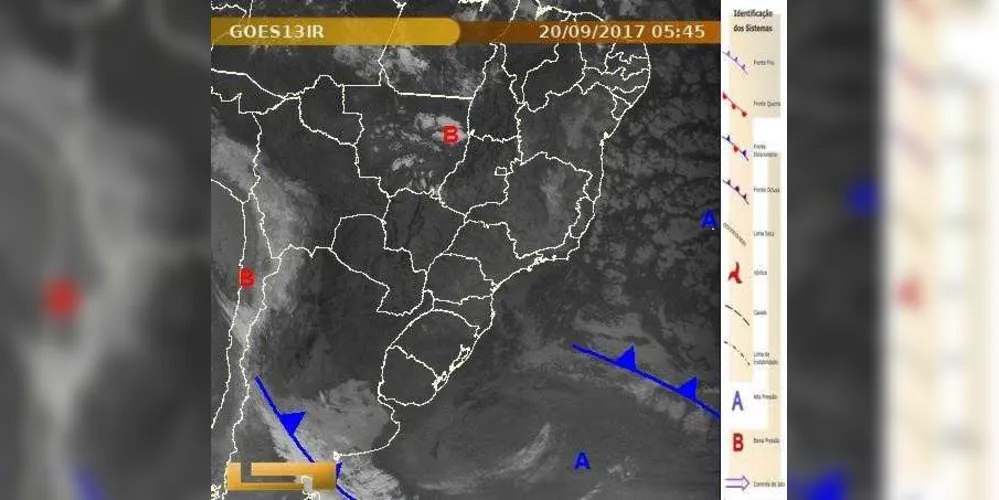 Imagem de satélite GOES 13 IR do Brasil às 5h45 desta quarta-feira/ Foto: Divulgação Simepar
