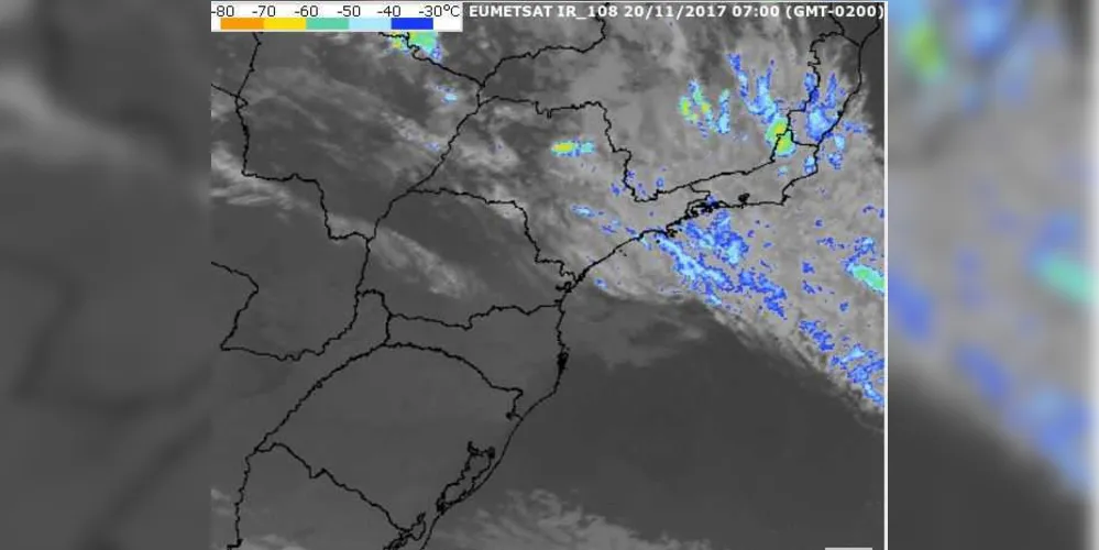 Imagem de satélite da manhã desta segunda-feira (20), da Região Sul. Foto: Divulgação Simepar