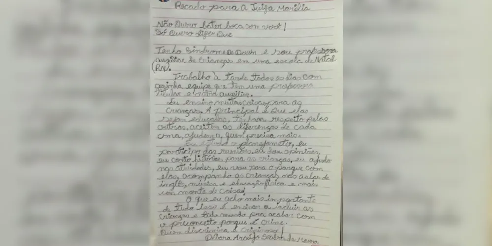 A foto da carta foi postado nas redes sociais pela professora/Foto: Divulgação