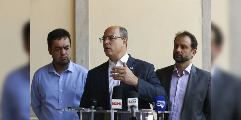 Governador do Rio de Janeiro, Wilson Witzel fala à imprensa após reunião com secretariado no Palácio Guanabara, em Laranjeiras.