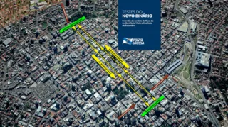 Mapa do binário que será implementado na avenida Bonifácio Vilela e a rua Sete de Setembro.
