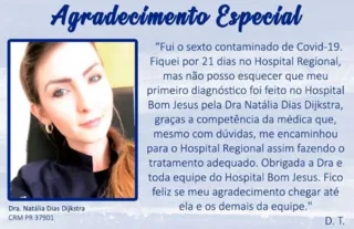 Médica Natália Dias Dijkstra recebeu carta de agradecimento