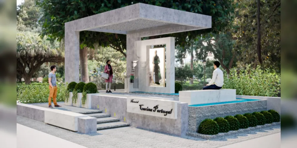 Reprsentação do Memorial de Corina Portugal, idealizado pela escritora Dione Navarro e pelo arquiteto Roberto Pietrobelli