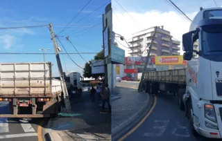 Veículo atingiu um poste ao sair da Avenida Visconde de Taunay e entrar na Avenida João Manoel dos Santos Ribas