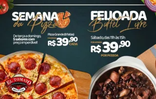 Agora, o cliente pode saborear a feijoada no restaurante e aproveitar a promoção de pizzas por apenas R$ 39,90