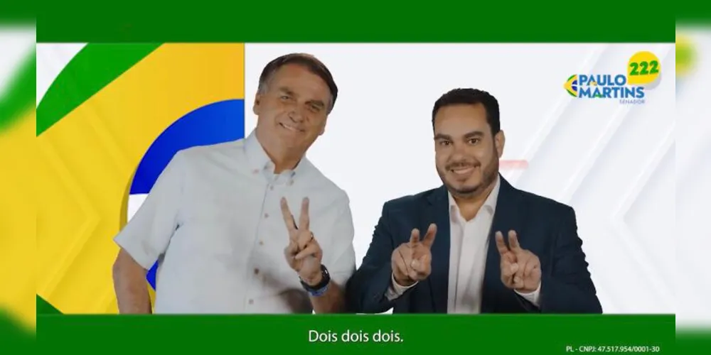 Bolsonaro e Paulo Martins juntos em material de campanha.