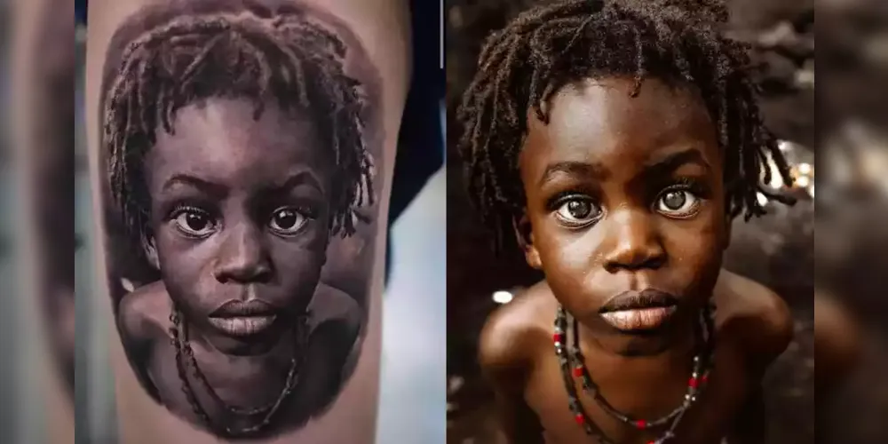 A tatuagem, que ganhou prêmio na Tatoo Week em São Paulo, foi feita sem a permissão do fotógrafo e da família da criança