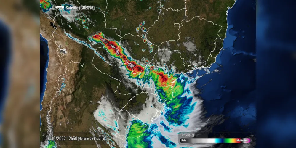 Imagem de satélite mostra instabilidade do tempo nesta quinta-feira (6)