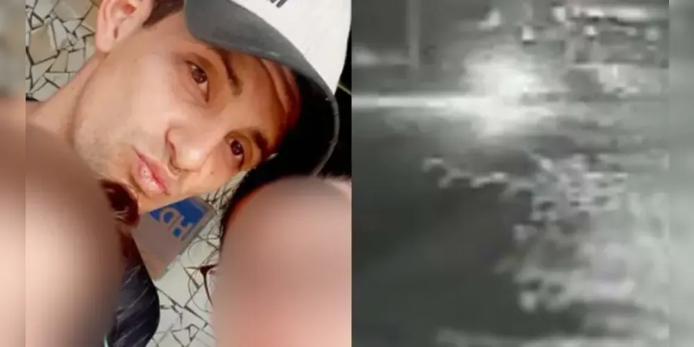 À esquerda, o motoboy Kelvin Machado, de 28 anos. A direita, o momento do acidente entre a moto e o carro no Xaxim.