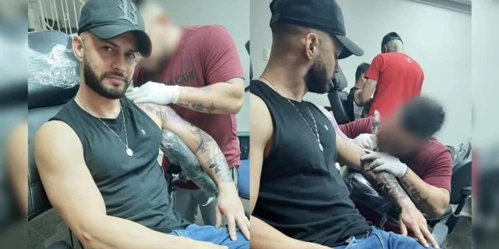Esposa da vítima registrou o momento que ele fez a tatuagem
