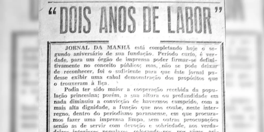 Texto comemorativo a os dois anos de funcionamento do JM (04 de julho de 56)