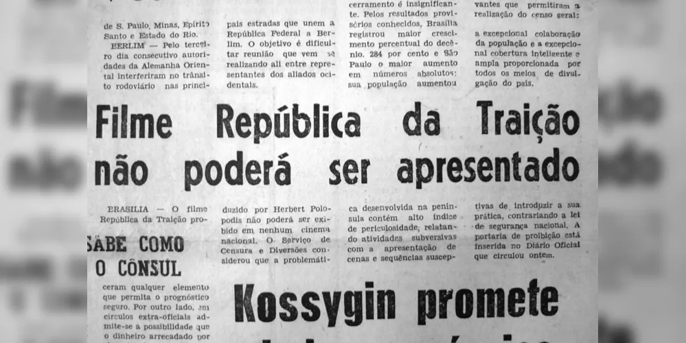 Nota sobre a censura ao filme República da Traição publicada no JM em 22 de dezembro de 1970