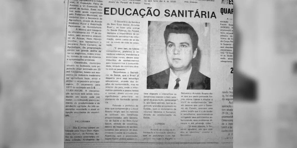 Em 30 de setembro de 1977 o JM publicou notícia sobre a política da Secretaria de Saúde de Bem Estar Social do Paraná a respeito das práticas de educação sanitária