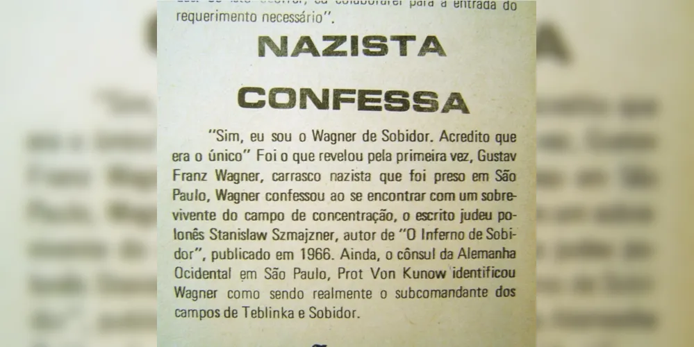 Matéria publicada no JM em 02 de junho de 1978, a respeito da prisão, em São Paulo, de Gustav Franz Wagner, nazista que comandou os Campos de Concentração de Sobibor e Teblinka durante a Segunda Guerra Mundial